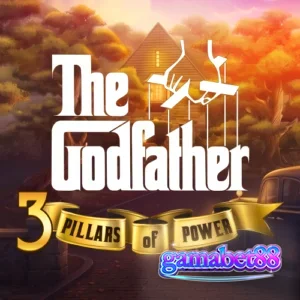 Tampilan visual slot The Godfather: 3 Pillars of Power dengan elemen bertema kriminal dan simbol emas.